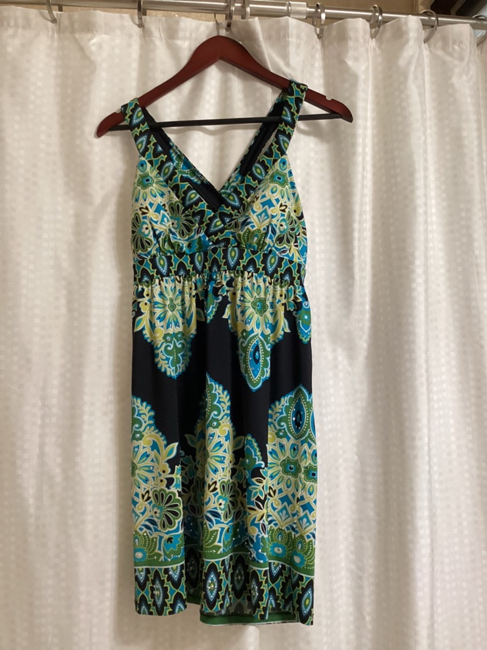 Black & Teal Floral Print V-Neck Women's Dress